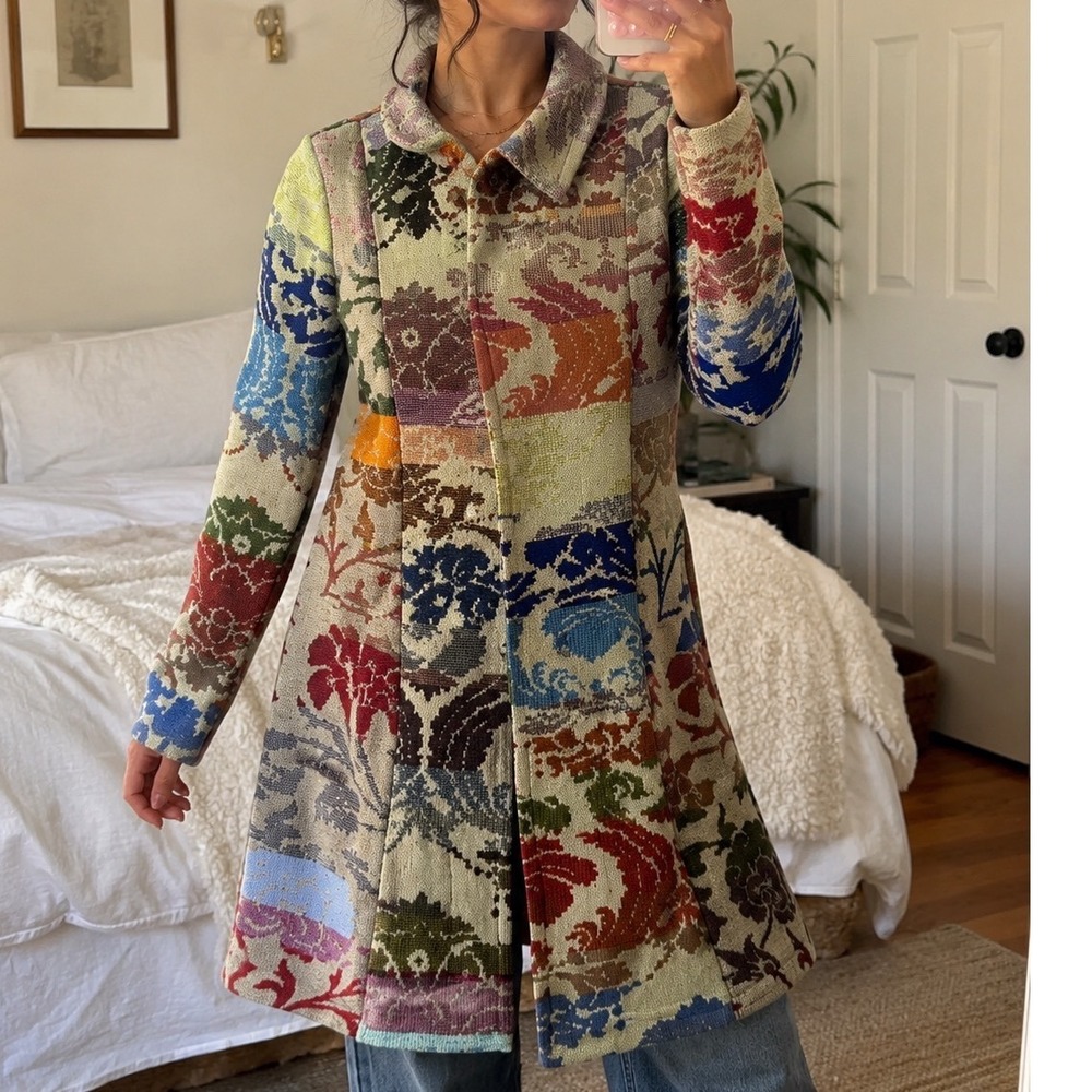 Relais Tapestry Knit Patchwork Floral Damask Coat Jacket boho artsy S VTG - Picture 1 of 9